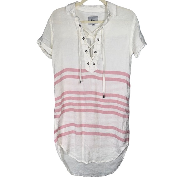 Rails Dresses & Skirts - Rails White and Pink Lace-Up Blouse‎ linen/rayon XS